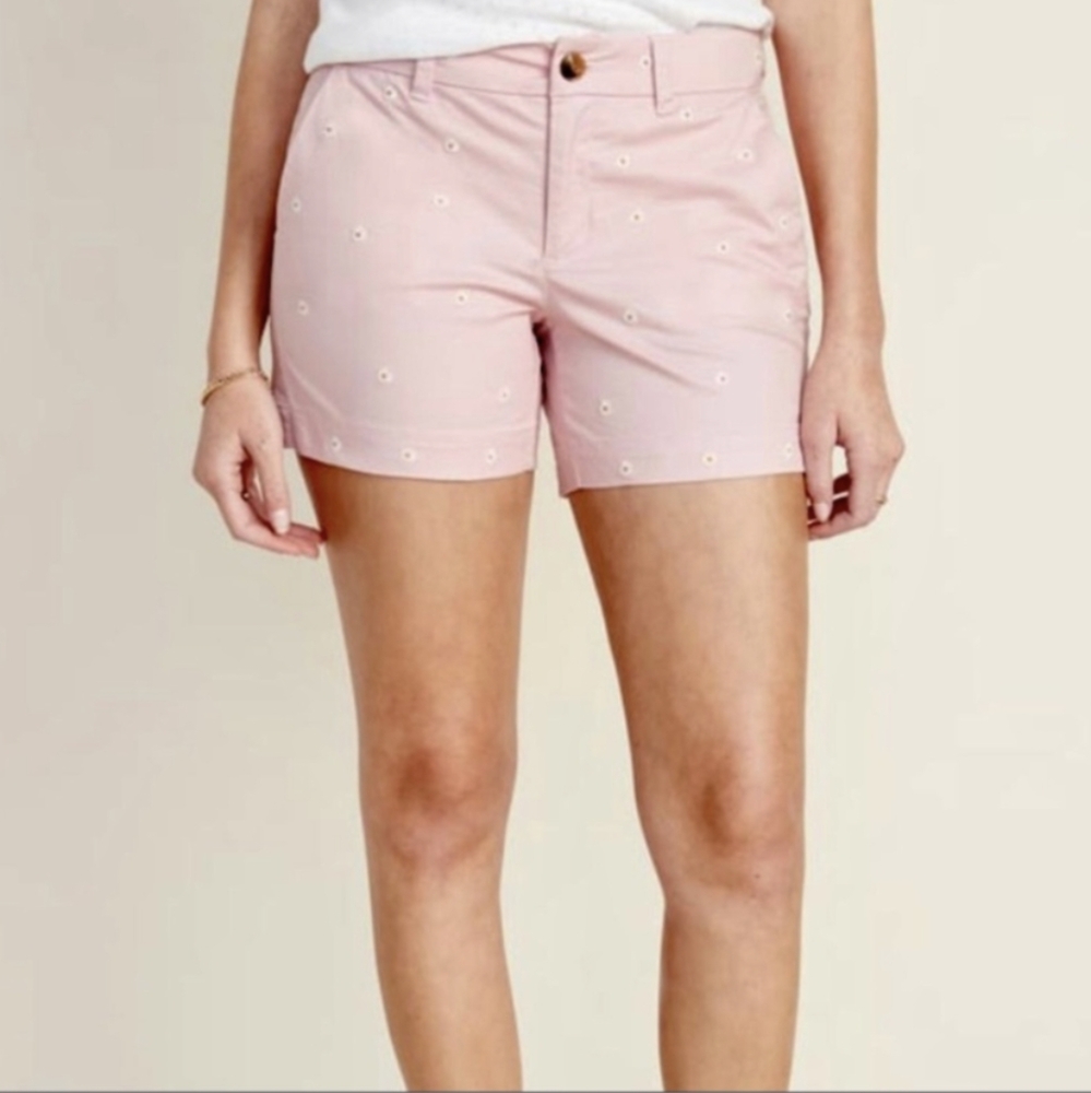 Old Navy Everyday Shorts Mid-Rise Light Pink Embroidered-Daisy- 16